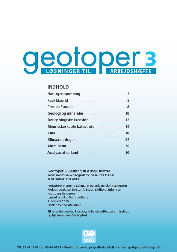 Løsningshæfte til Geotoper 3 Arbejdshæfte